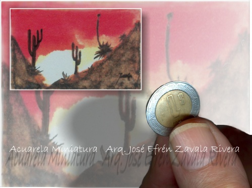 Cactos Fantástica Acuarela de un paisaje desertico, en miniatura de solo 2 cms. de alto por 3.5 de ancho.Ro.jpg - 20 Jan 2009